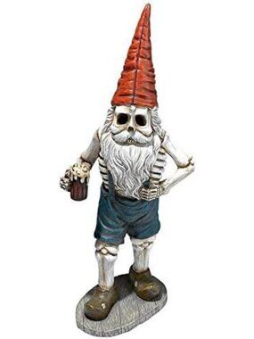 Colorful Bavarian Oktoberfest Skeleton Gnome Statue - Unique Garden Decor